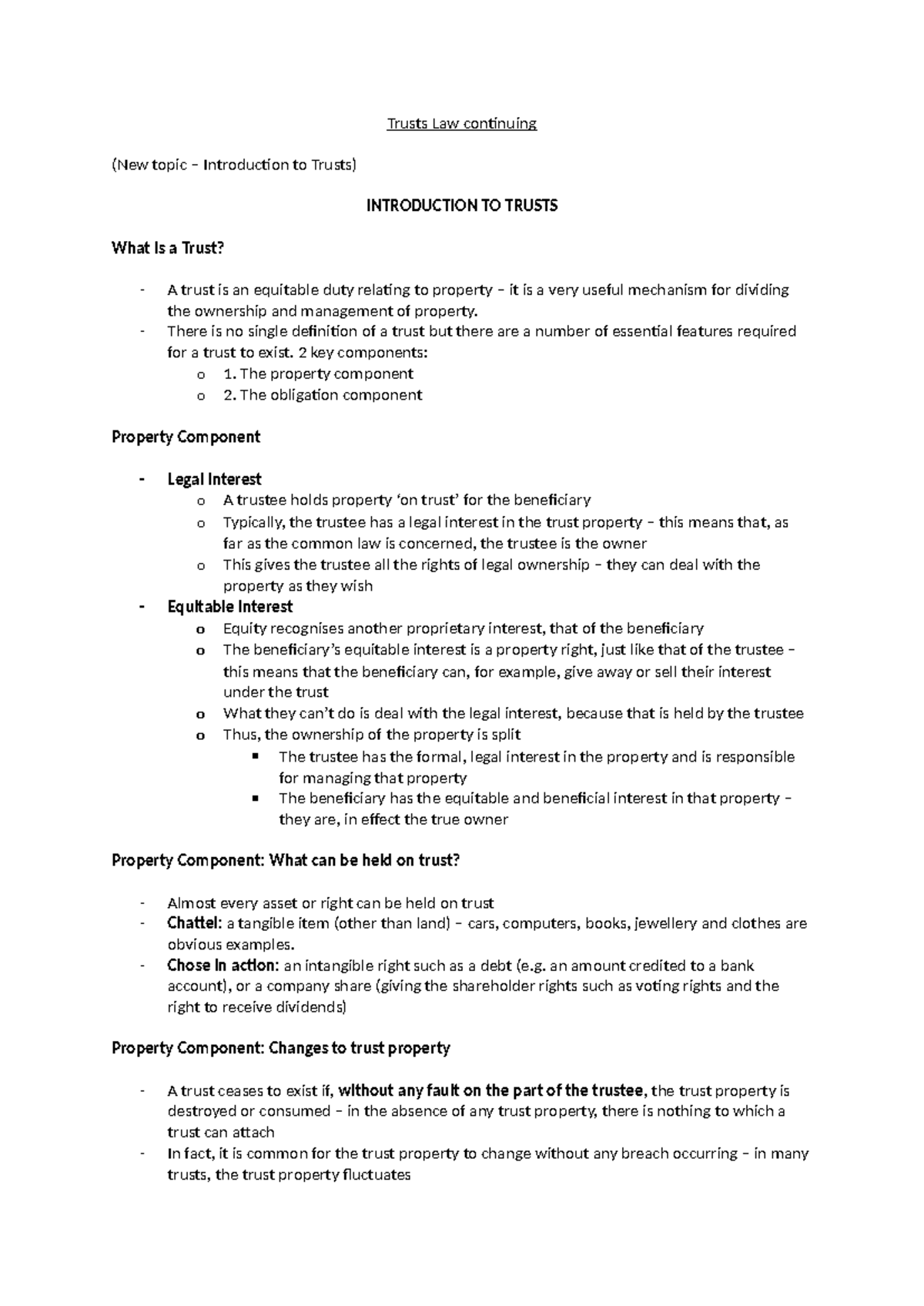 Trusts Law (full) - Trusts Law continuing (New topic – Introduction to ...