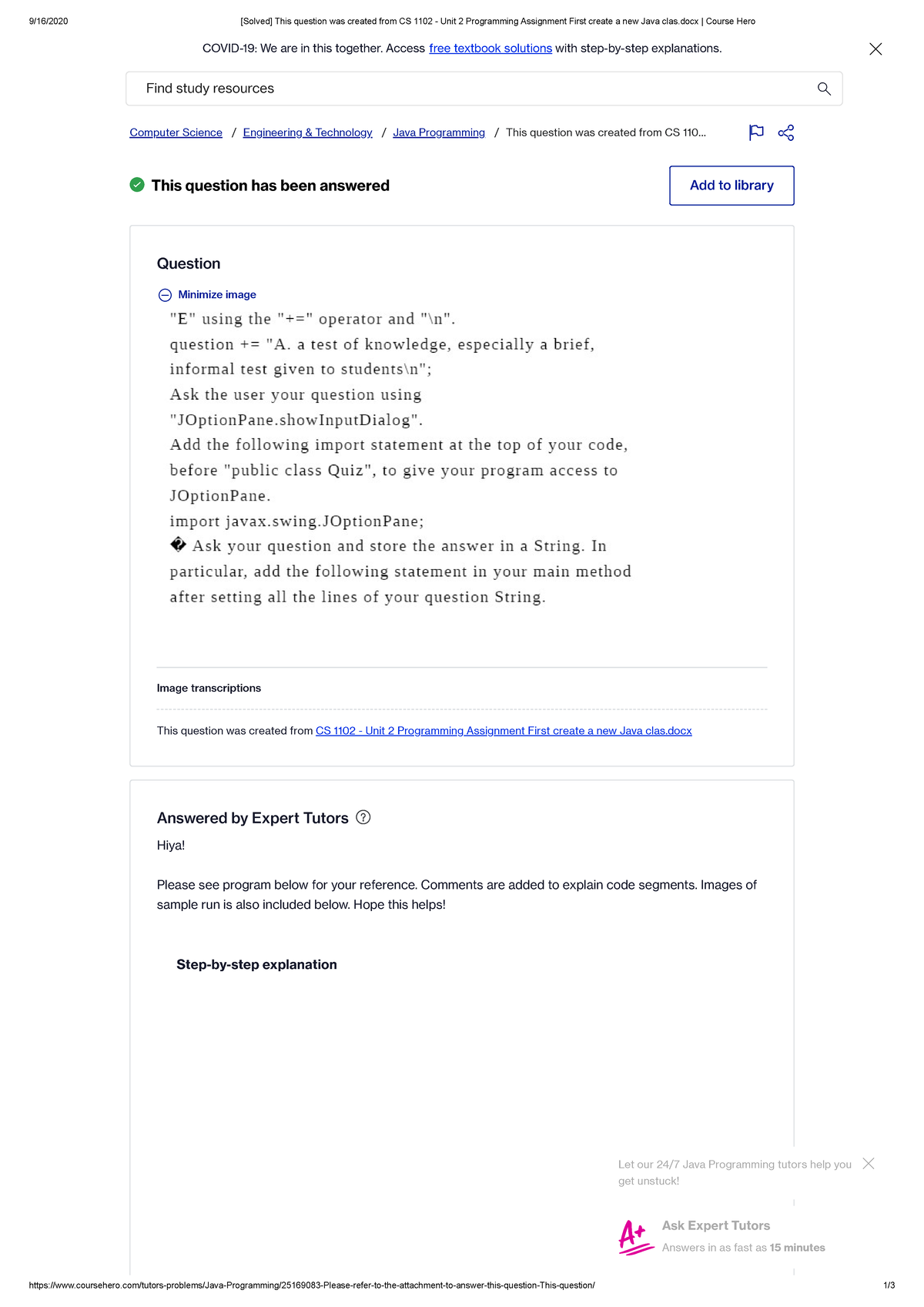 Solved This Question Was Created From Cs 1102 Unit 2 Programming Assignment First Create A New Java Clas Docx Course Hero 1 Studocu