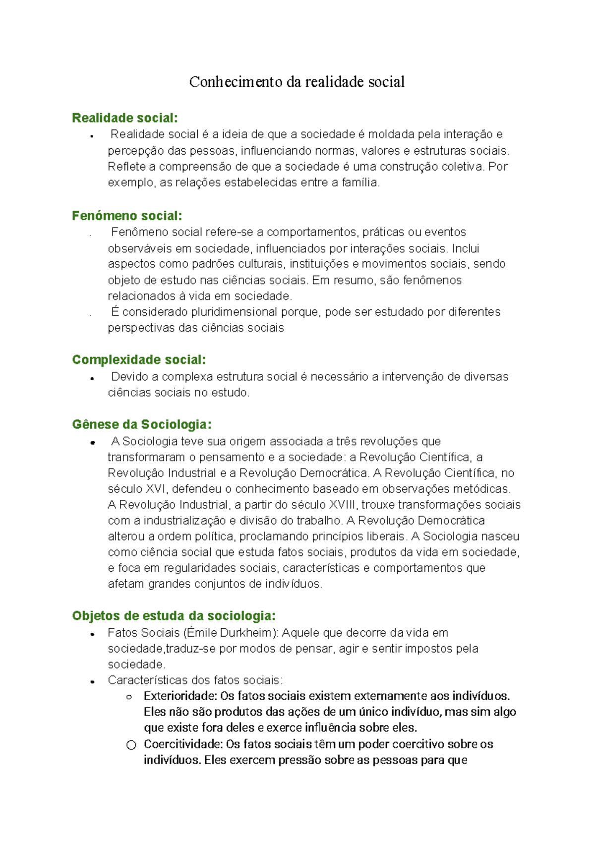 Matéria de Sociologia (Set-Jan) - Conhecimento da realidade social ...