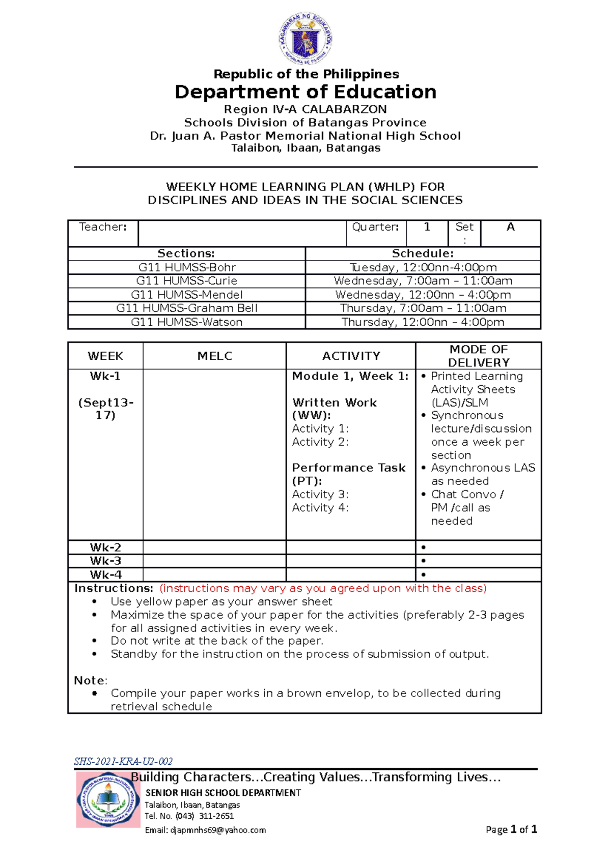 SHS WHLP Template - Creative Nonfiction - Republic of the Philippines ...