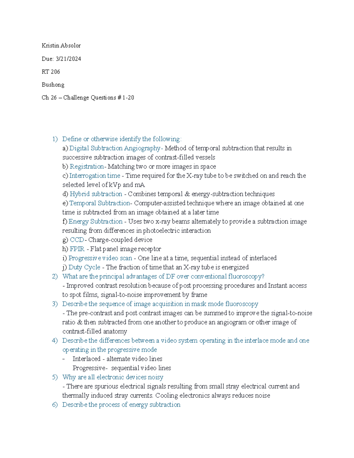 Bushong CH 26 CQ HW 206 Kristin Absolor Due 3/21/ RT 206 Bushong Ch