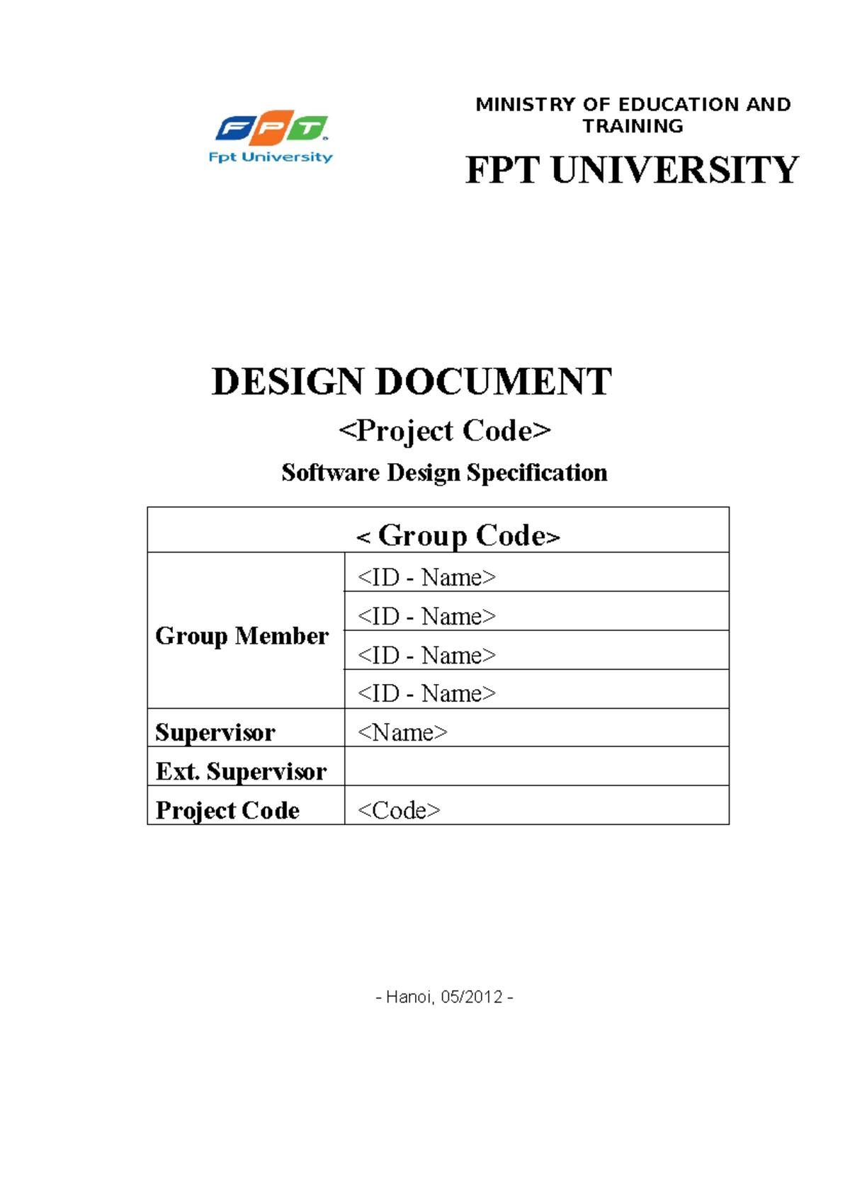 I2SE Design Template v1 - DESIGN DOCUMENT Software Design Specification