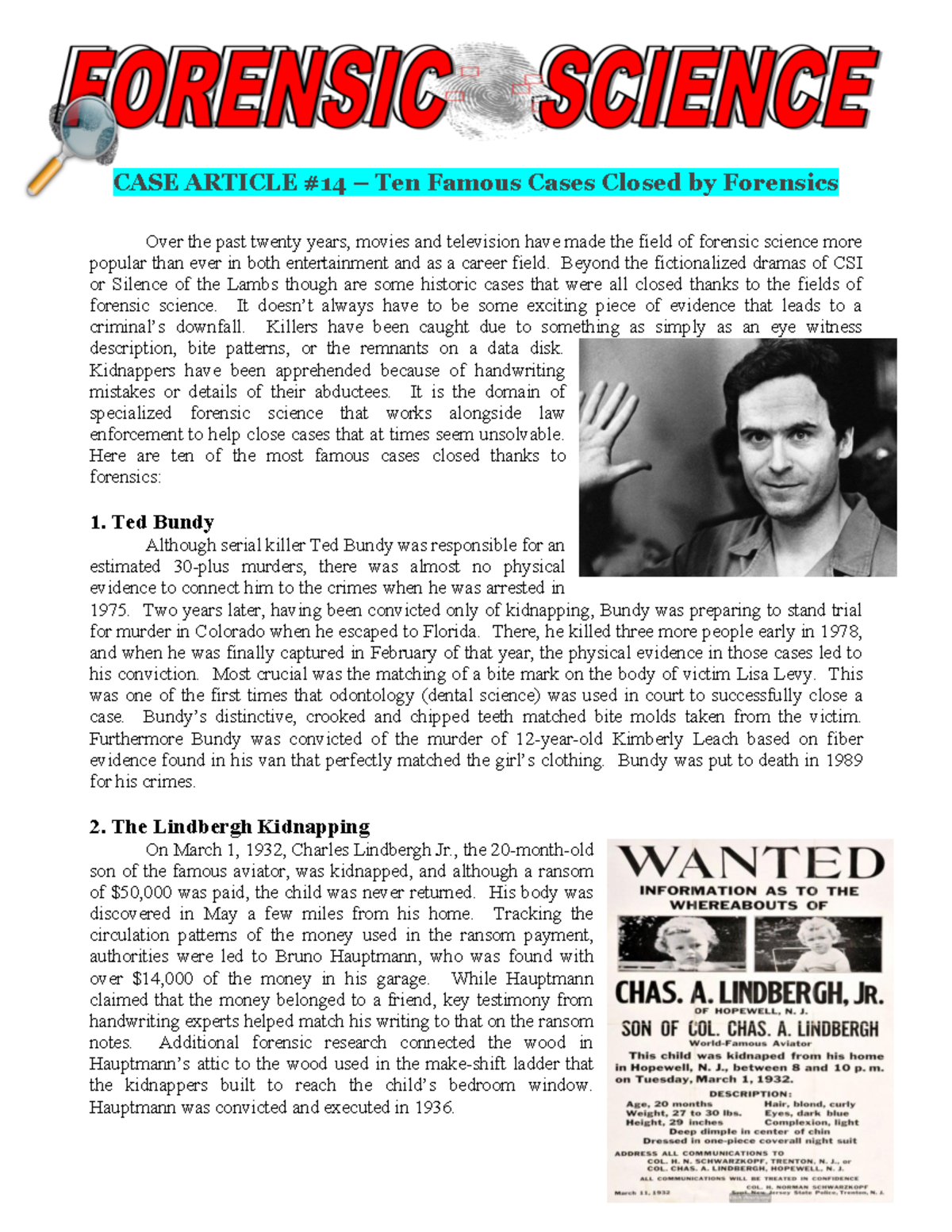 Forensic Case Ten Famous Cases CASE ARTICLE 14 Ten Famous Cases