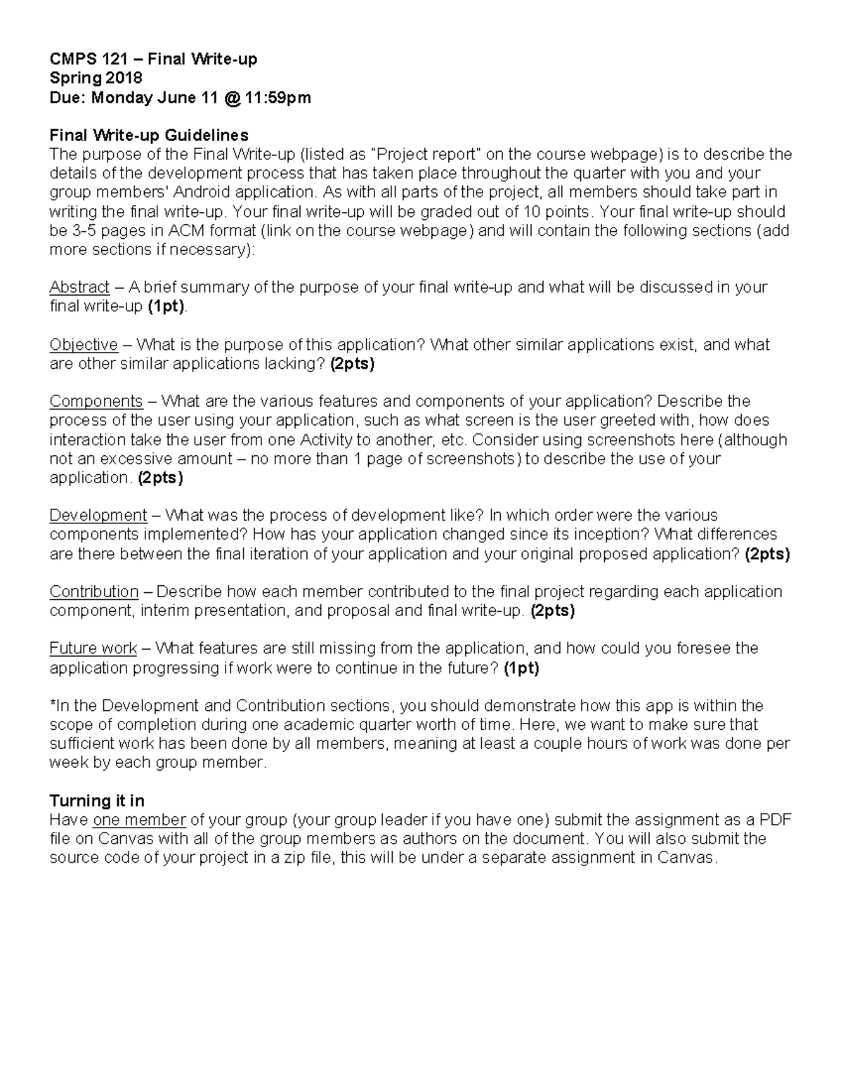 Final writeup rubric - CMPS 121 - CMPS 121 – Final Write-up Spring 2018 ...