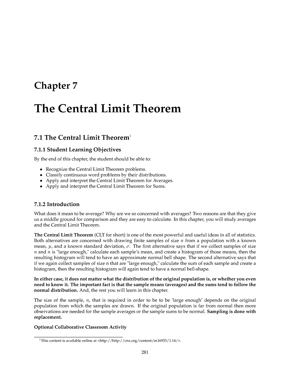 Central Limit Theorem - Useful - Chapter 7 The Central Limit Theorem 7 ...