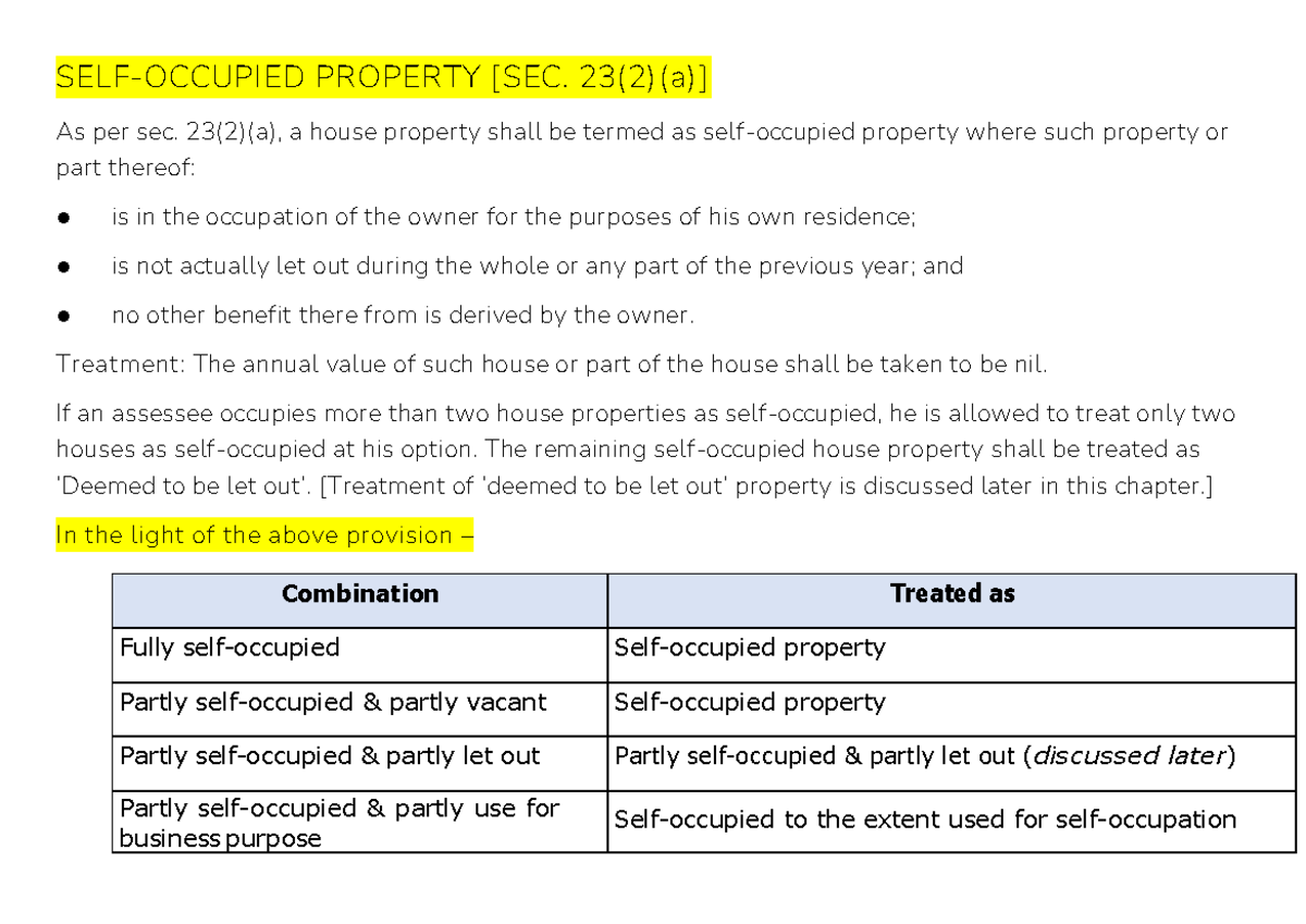 from House Property 1 SELFOCCUPIED PROPERTY [SEC. 23(2)(a