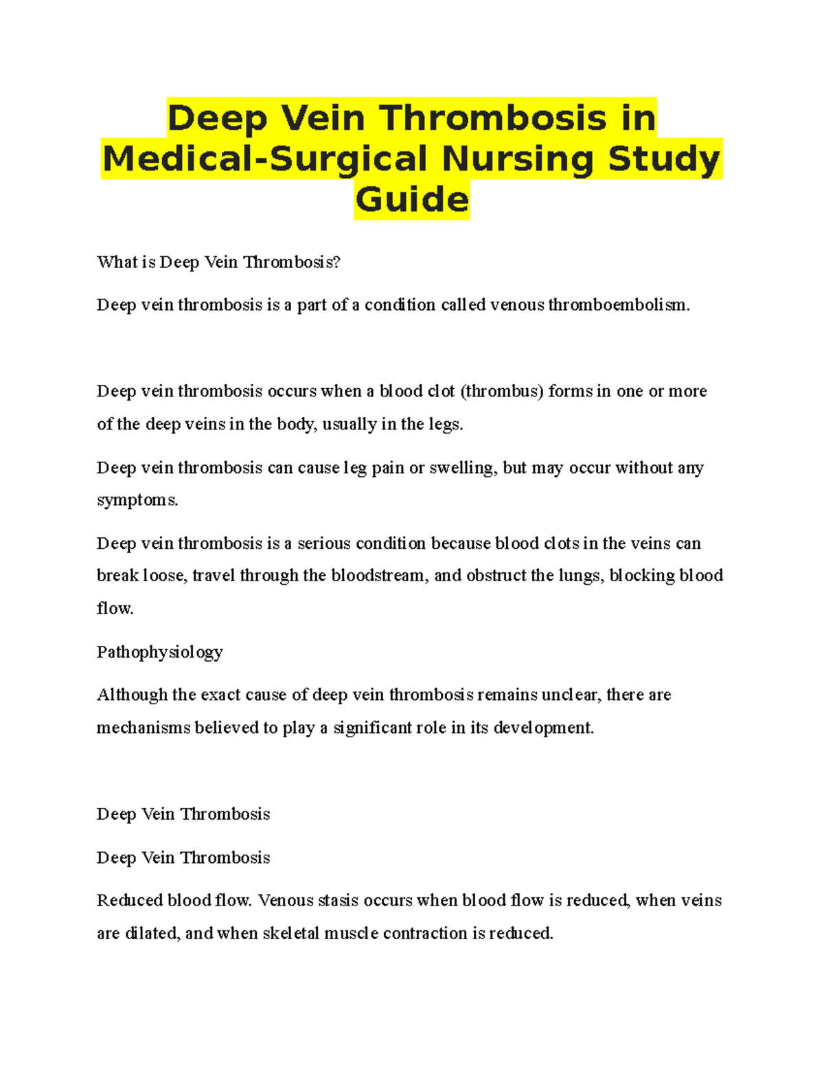 nursing case study deep vein thrombosis