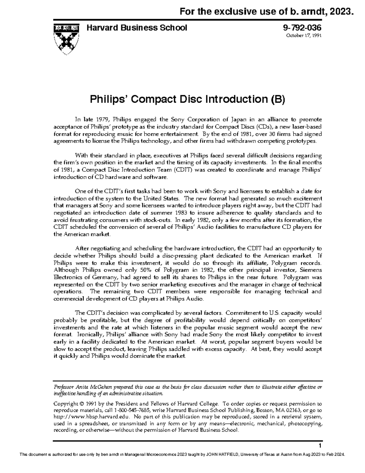 Philips Case 5 HBS case Harvard Business School 9792 October 17