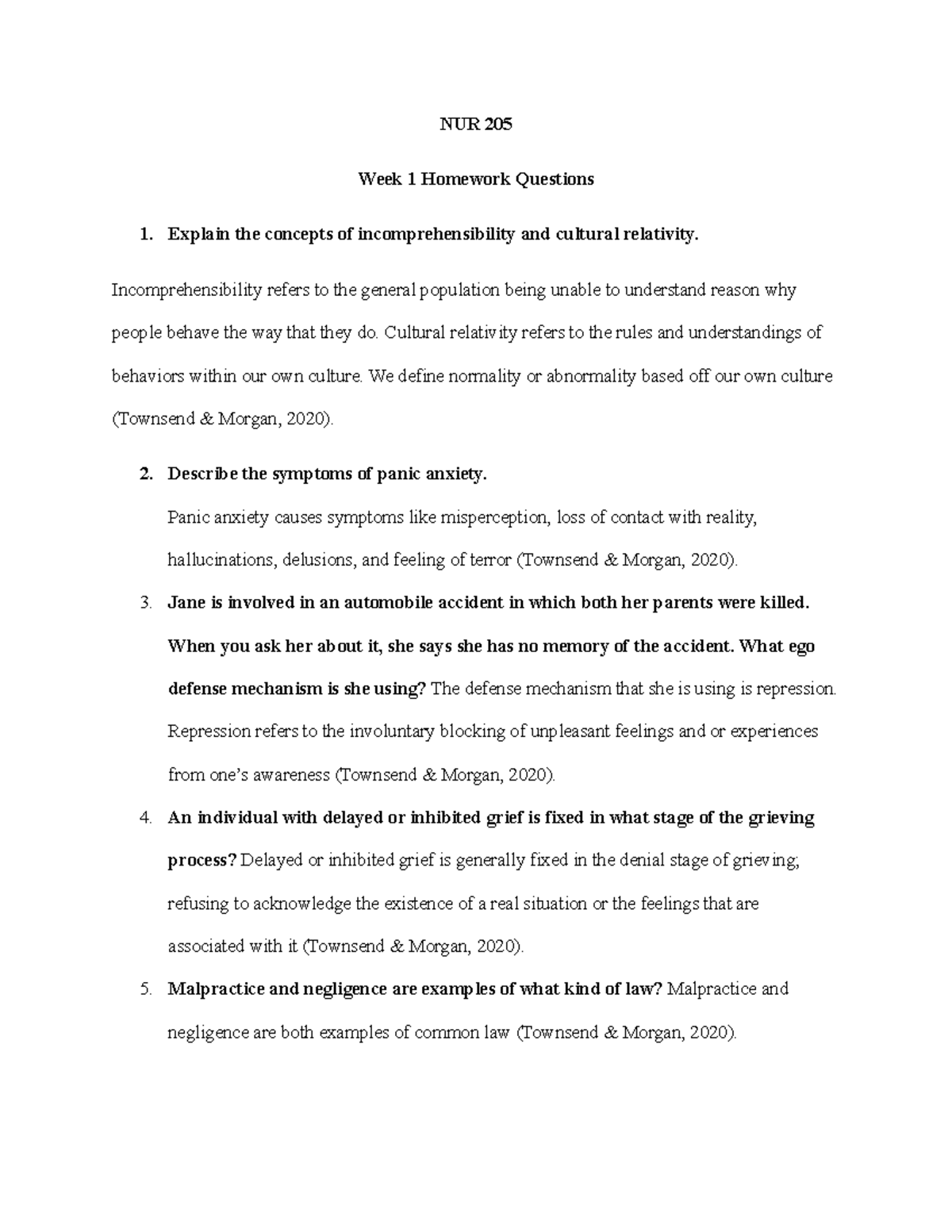 Wk1assignment 4 danielleteter - NUR 205 **Week 1 Homework Questions ...