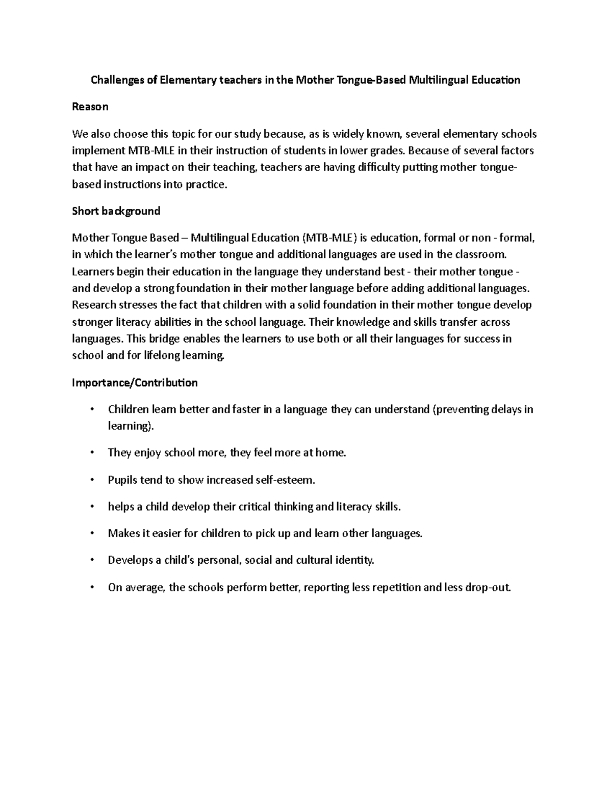 Challenges of Elementary teachers in the Mother Tongue-Based ...