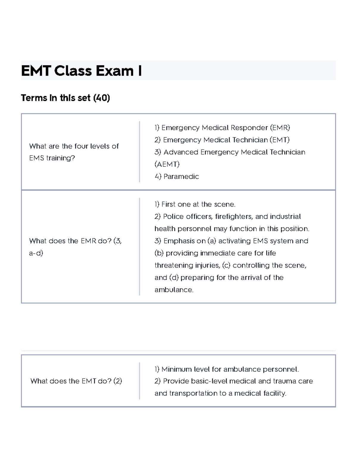 EMT Class Exam I Flashcards Quizlet - EMT Class Exam I Terms In This ...