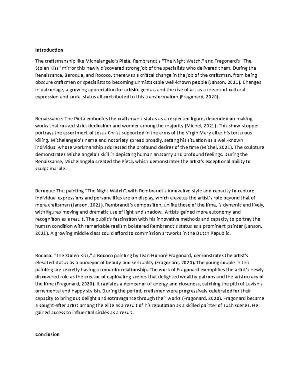 Unit 4 assignment - art history - Introduction The craftsmanship like ...