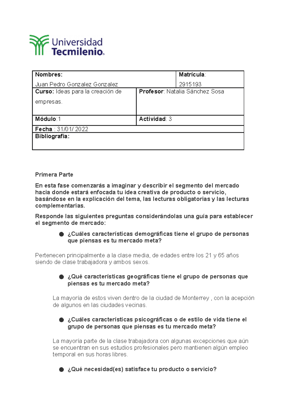 actividad #3 de ideas para la creación de empresas - Nombres: Juan ...