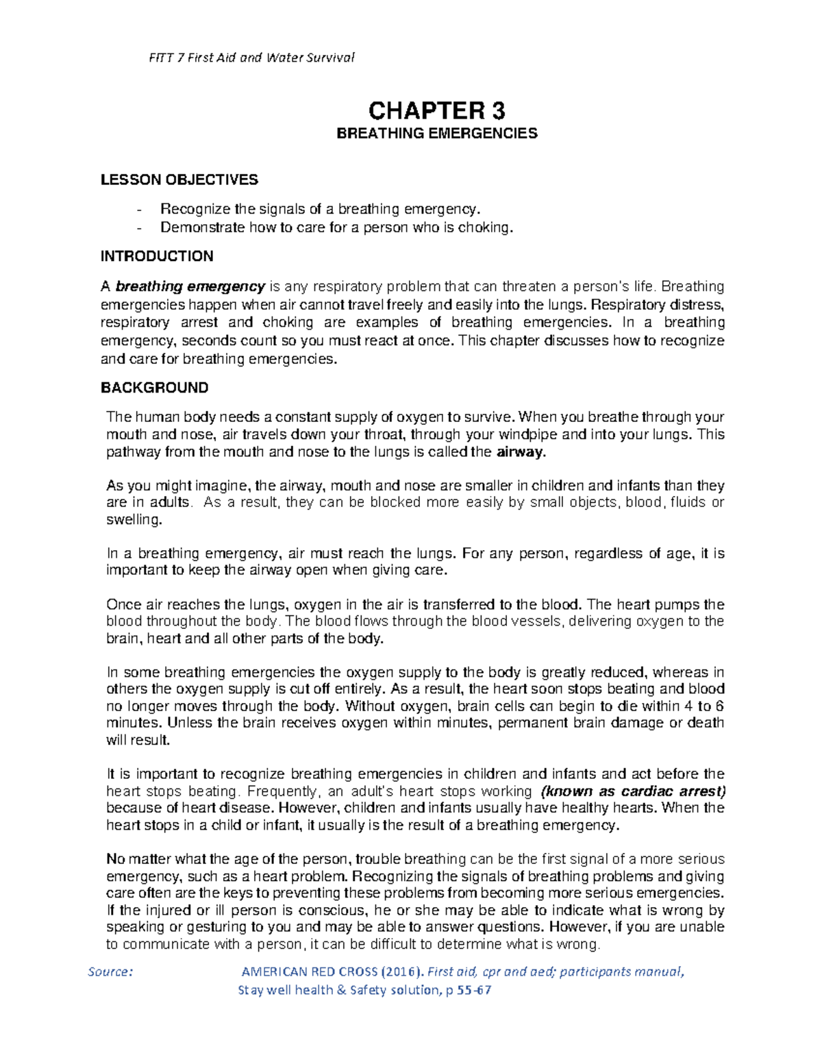 PDF Chapter 3 Breathing Emergencies - Source: AMERICAN RED CROSS (2016 ...