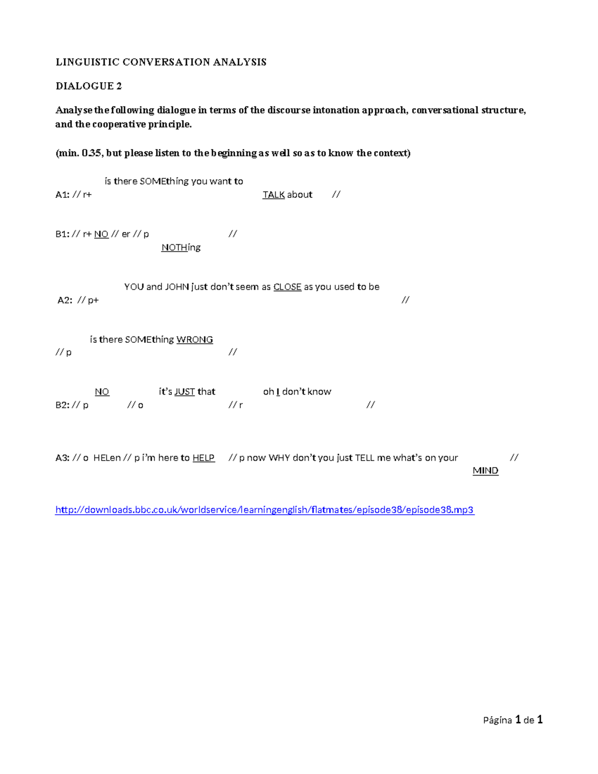 Linguistic Conversation Analysis Dialogue 2 - LINGUISTIC CONVERSATION ...