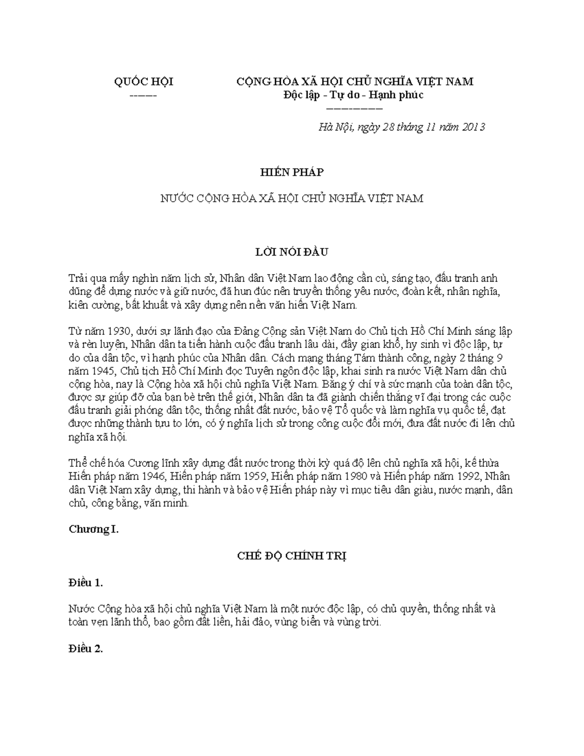 HIẾN PHÁP 2013 - HIẾN PHÁP 2013 - NƯỚC CỘNG HÒA XÃ HỘI CHỦ NGHĨA VIỆT