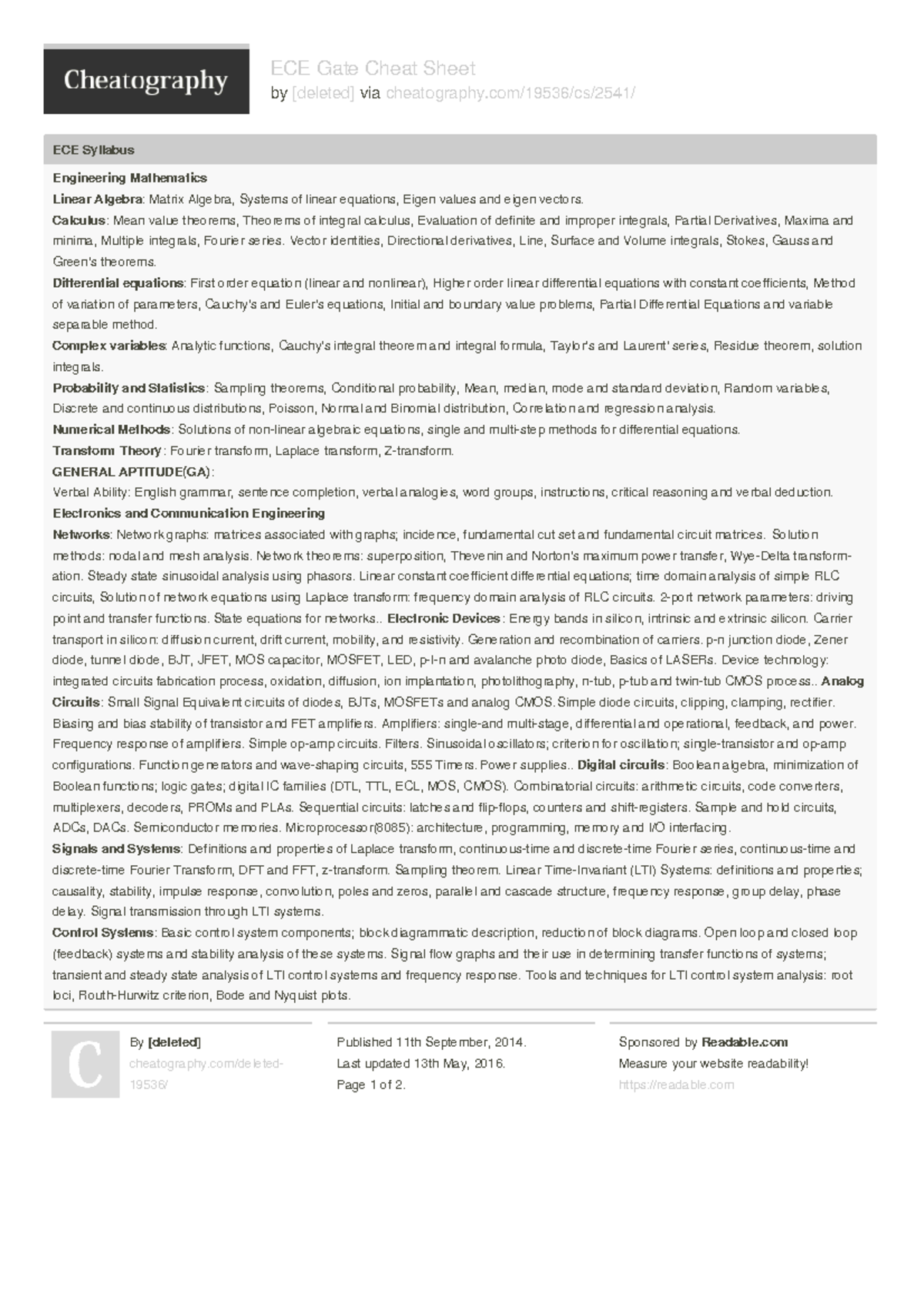 ECE Syllabus for aspiring engineers - ECE Gate Cheat Sheet by [deleted ...