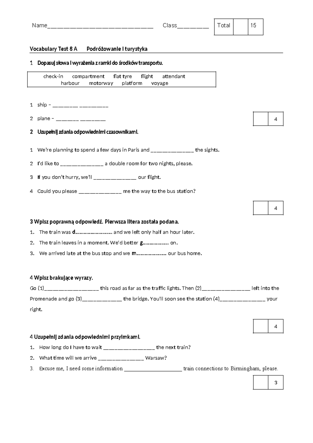 Podróżowanie i turystyka test — kopia - Name