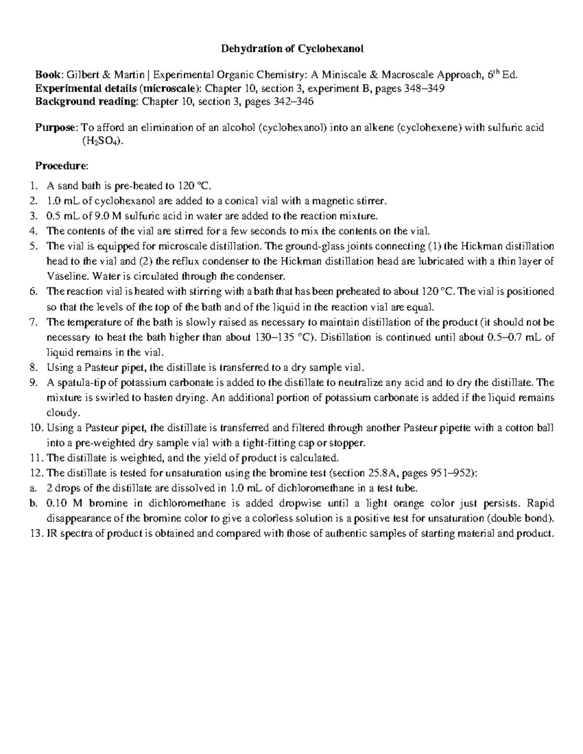 Elimination lab (alcohol dehydration)student handout CHM2210 Studocu