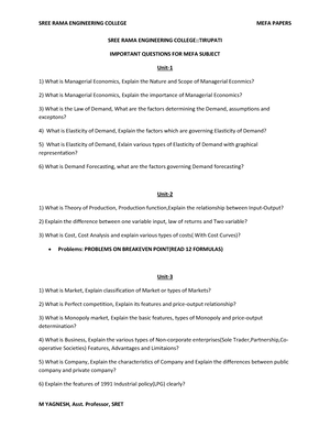 Important Questions FOR MEFA Subject SREE RAMA ENGINEERING