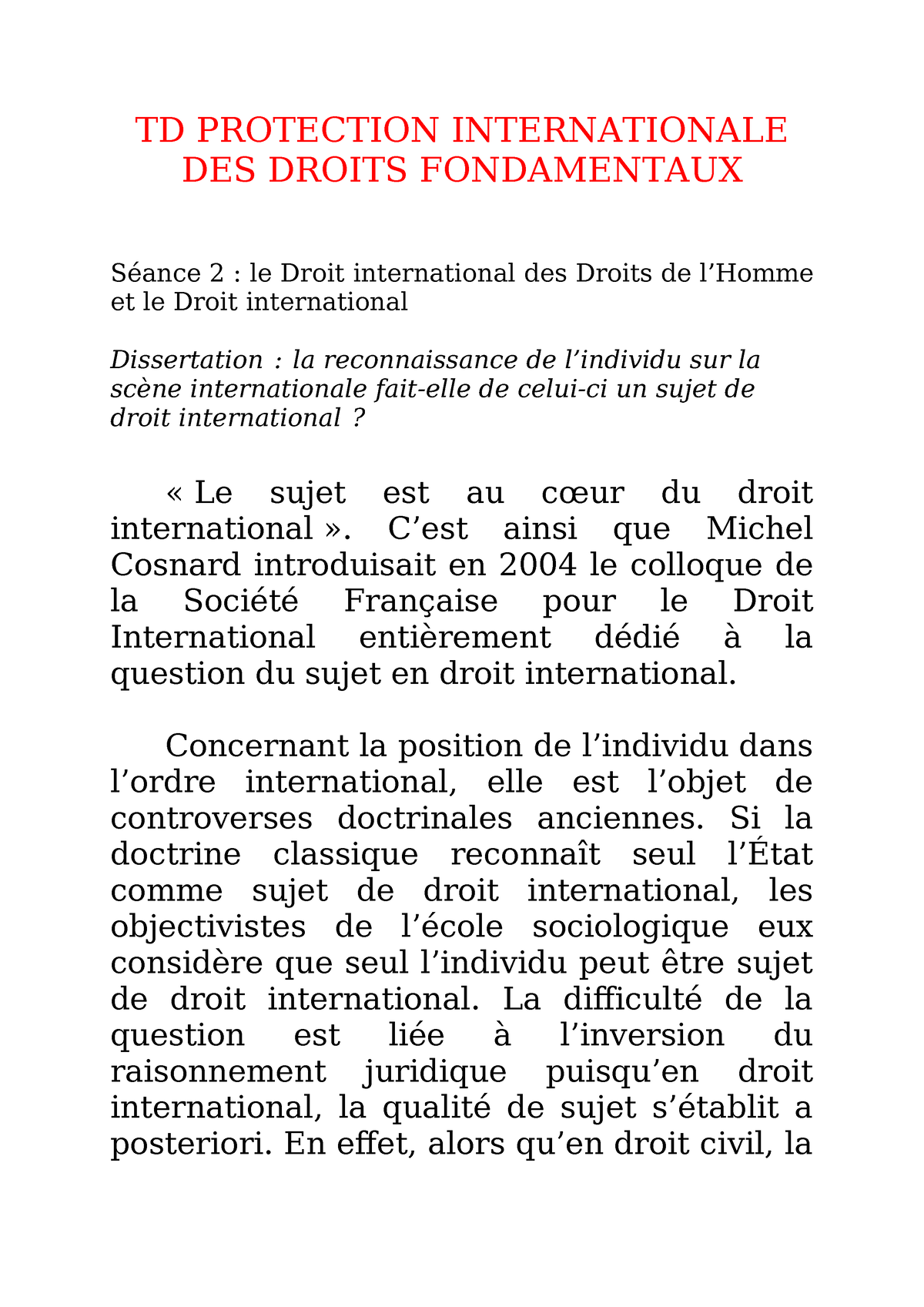 dissertation droit international et droit interne