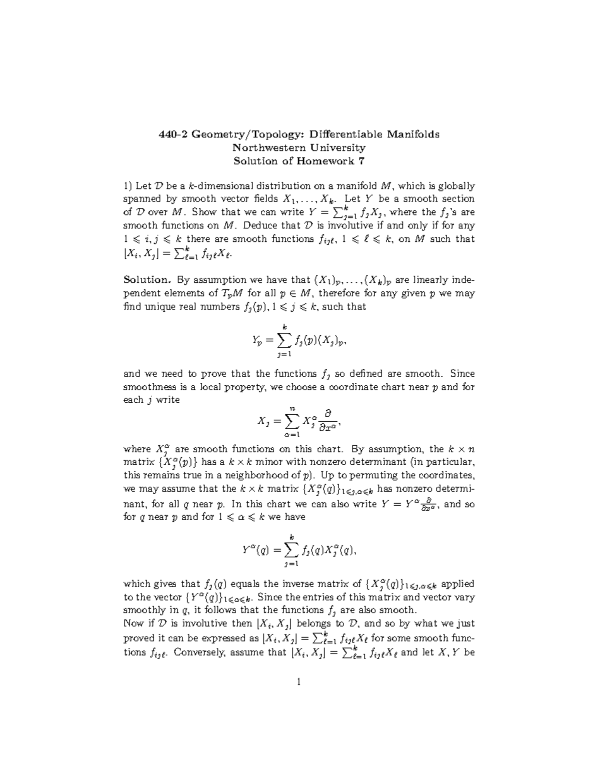 440-2 Geometry Topology- Differentiable Manifolds Homework 7 solution ...