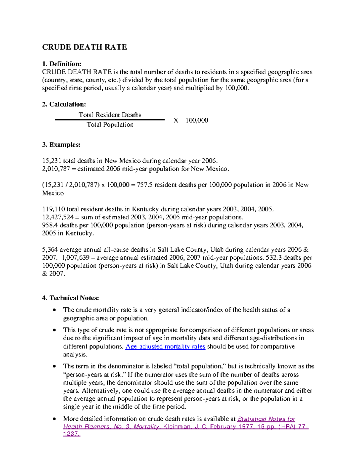 Crude Rate Definition Example