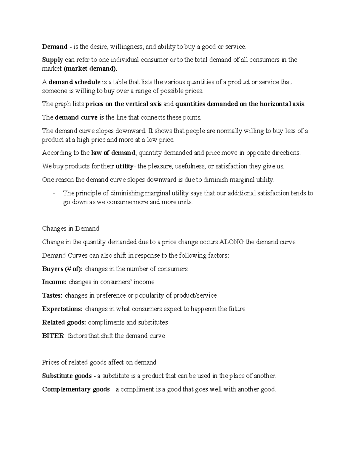 Principles of Economics Notes - Demand - is the desire, willingness ...