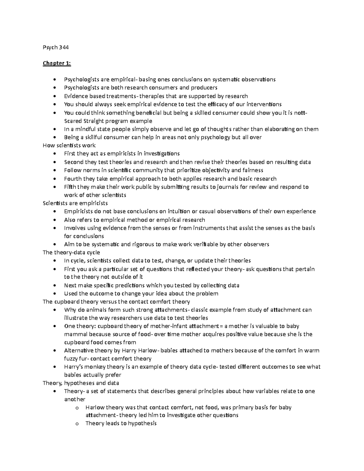 Psych 344 Textbook - Psych 344 Chapter 1: - Psychologists are empirical ...