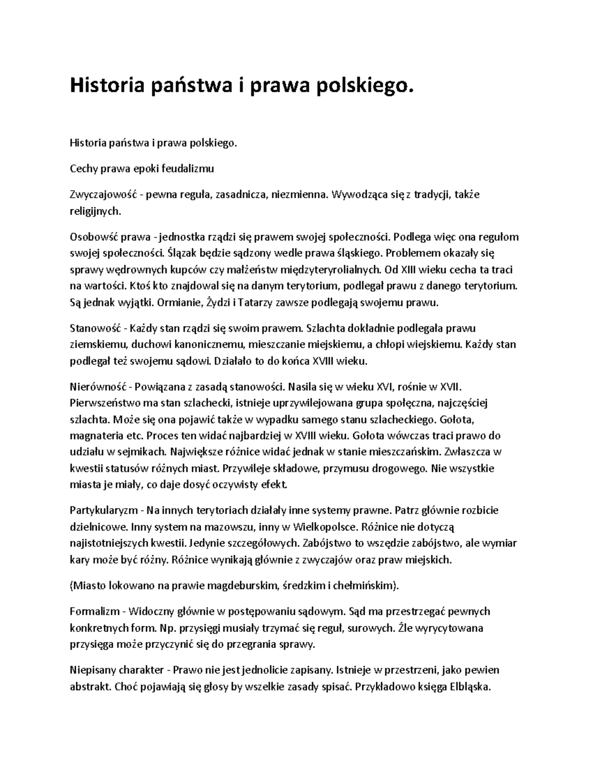 Historia prawa i państwa polskiego notatki z wykładów - Historia