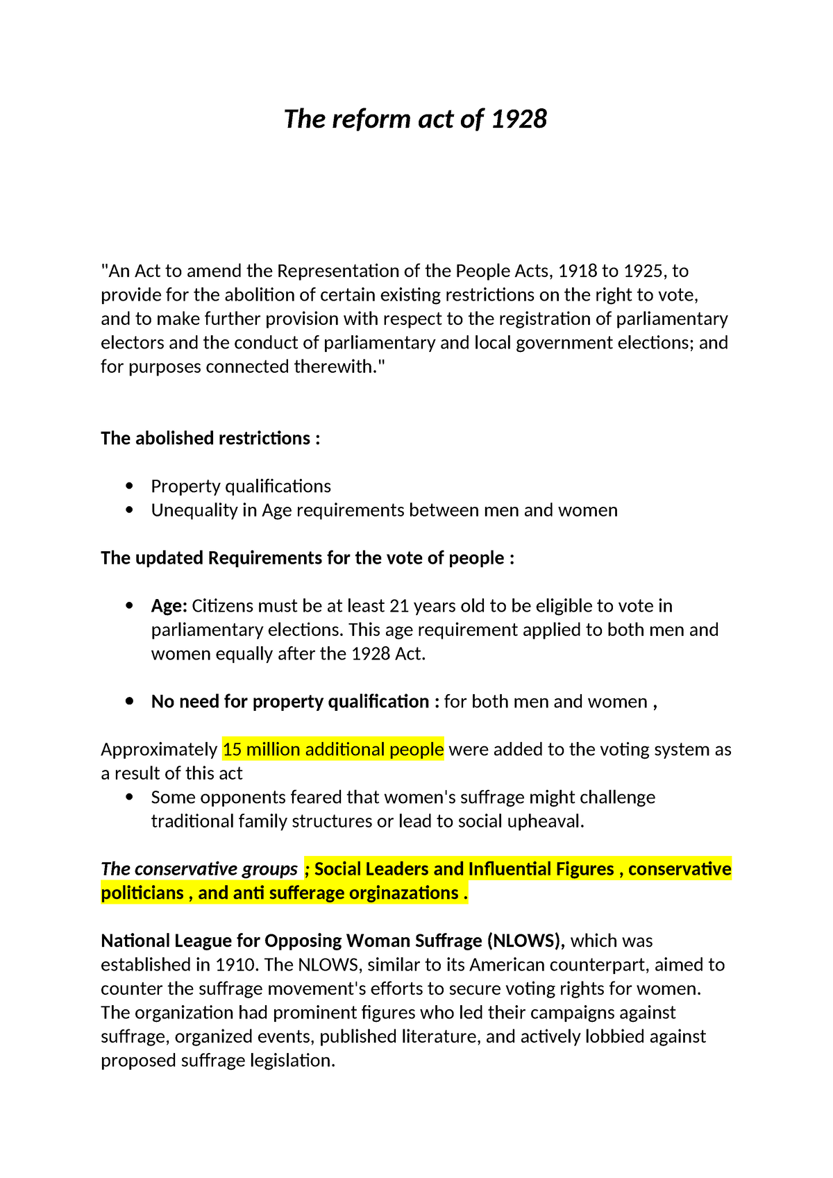 The reform act of 1928 - The reform act of 1928 