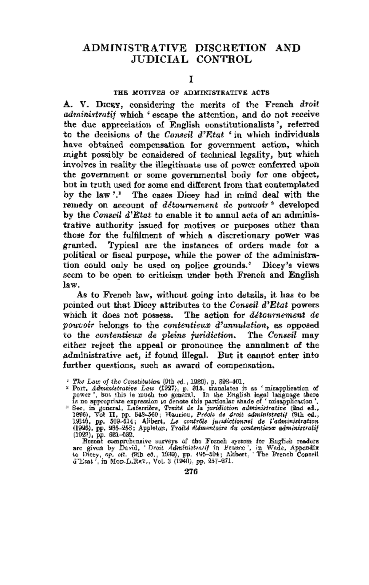 Modern Law Review July 1947 Treves Administrative Discretion and