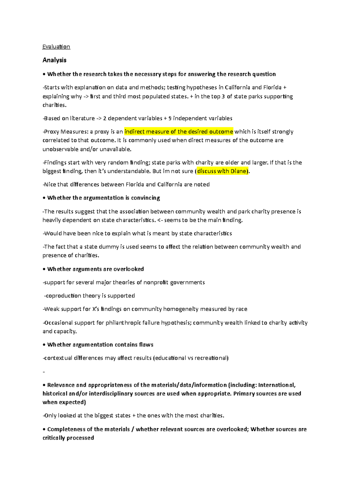 Evaluation peas 7 8 summary Evaluation Analysis Whether the