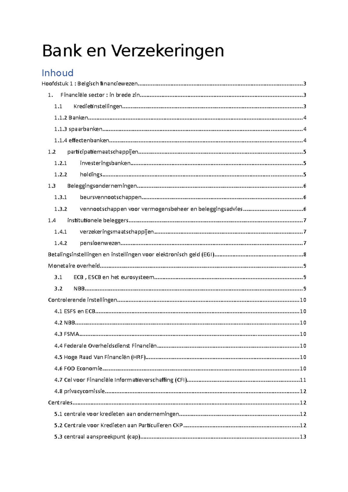 Bank En Verzekeringen Hoofdstuk 1 En 2 - Bank En Verzekeringen ...
