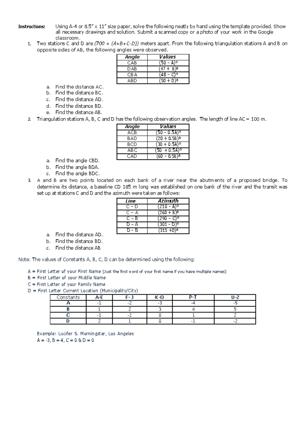 Surveying Engineering 5 - Instructions: Using A-4 or 8” x 11” size ...