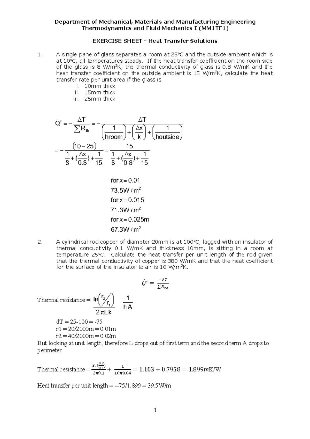 Solutions to Exercise 14 - Thermodynamics and Fluid Mechanics I (MM1TF1 ...