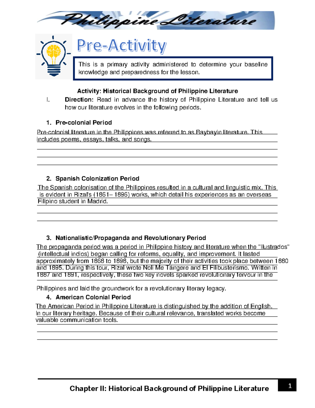 Chapter II Literature - Chapter II: Historical Background of Philippine ...