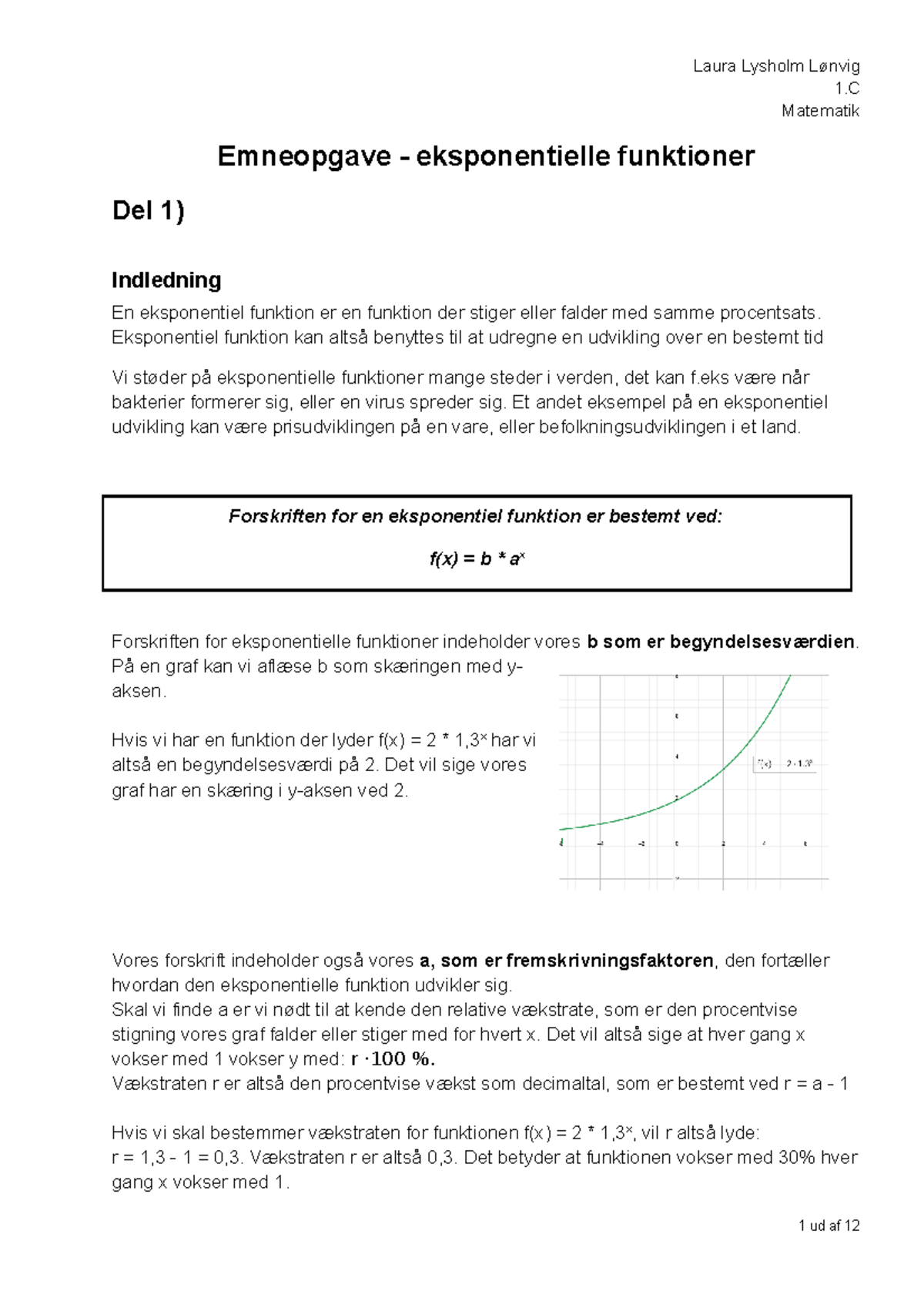 Emneopgave - Eksponentielle Funktioner - 1 Matematik Emneopgave ...