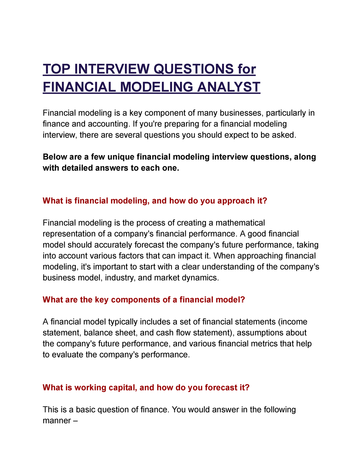 case study interview questions for financial analyst