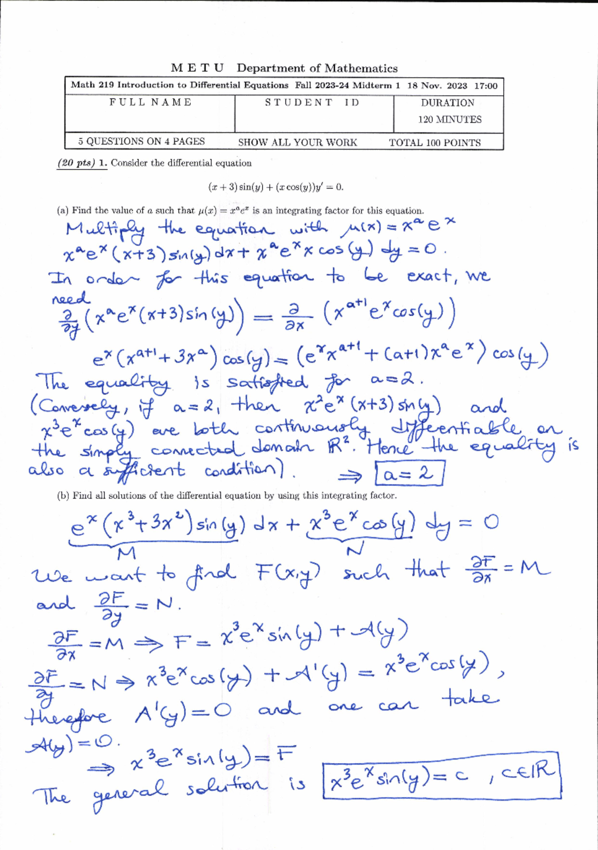 Midterm 1-Answer Key - mt1 paper of 2023 - 䴀 䔀 爀 唀 䐀攀瀀愀爀琀洀攀渀琀 漀昀 䴀愀琀栀攀洀 ...