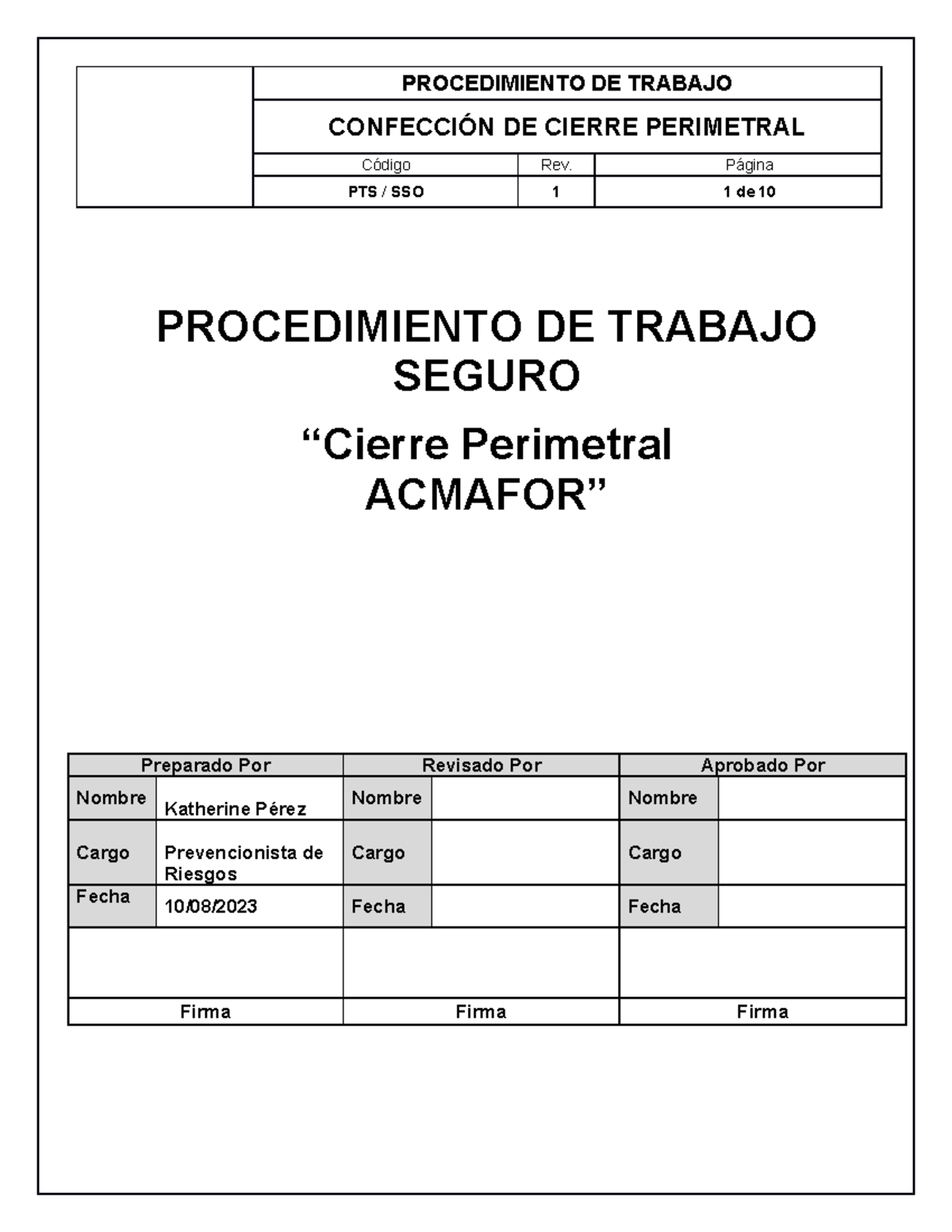 PTS Cierre Perimetral Acmafor 2 - CONFECCIÓN DE CIERRE PERIMETRAL ...