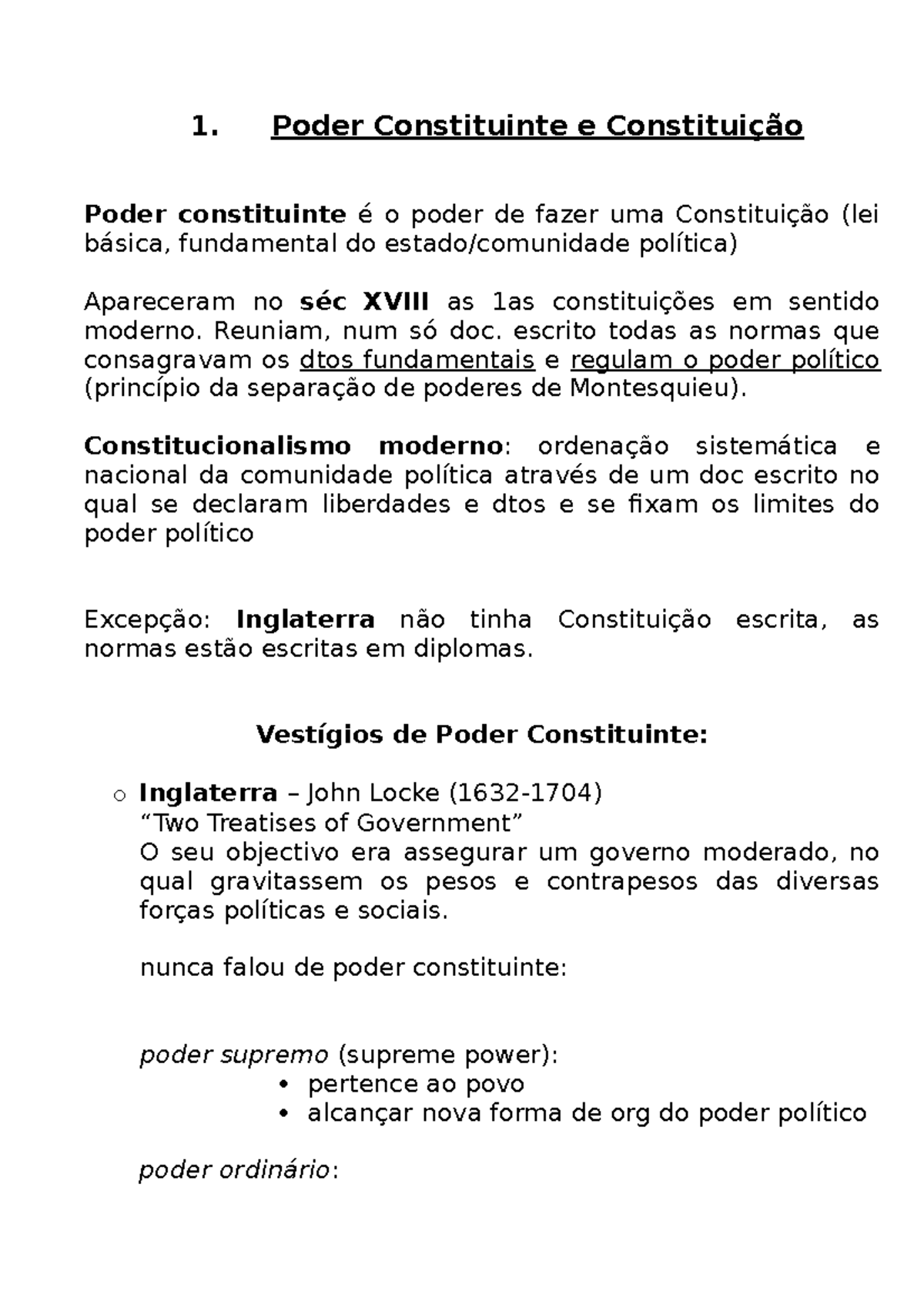 Sebenta - parte 1 - 1. Poder Constituinte e Constituição Poder ...