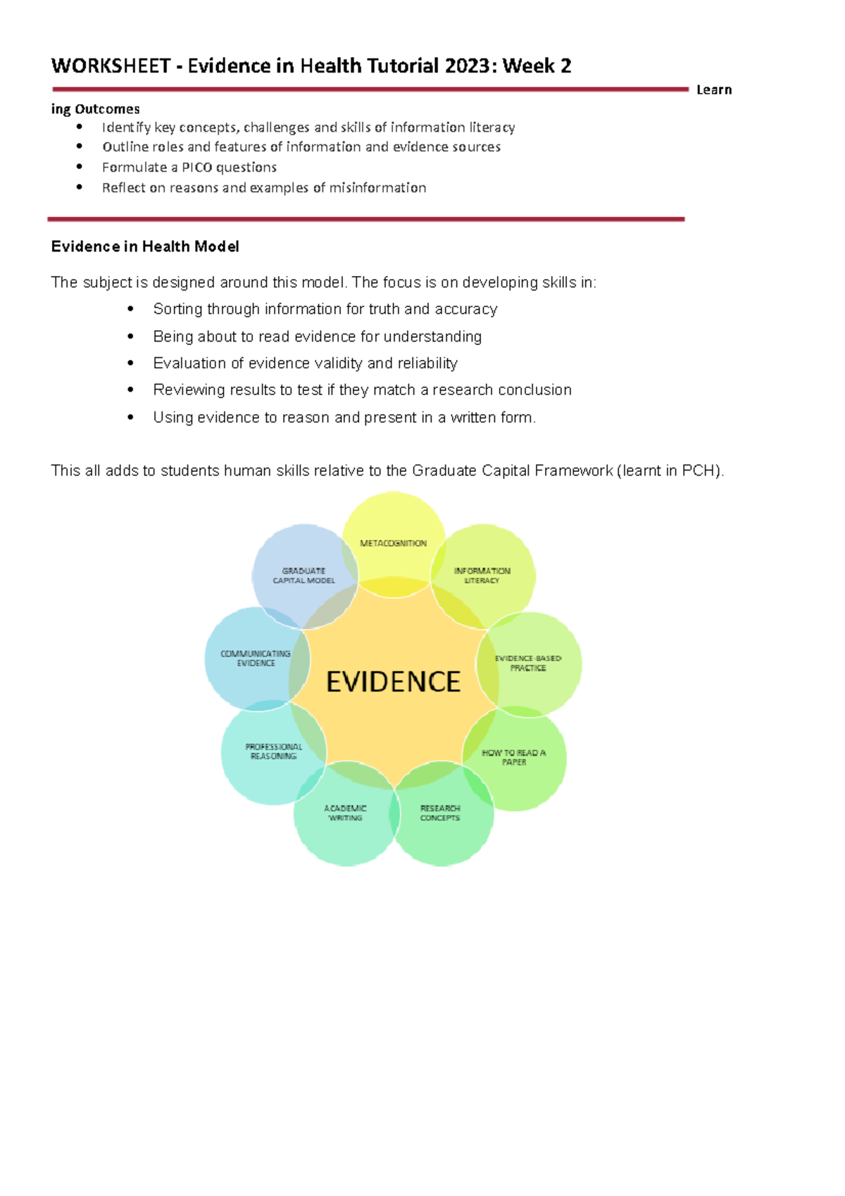 EIH 2023 Tutorial Week 2 Worksheet - WORKSHEET - Evidence in Health ...
