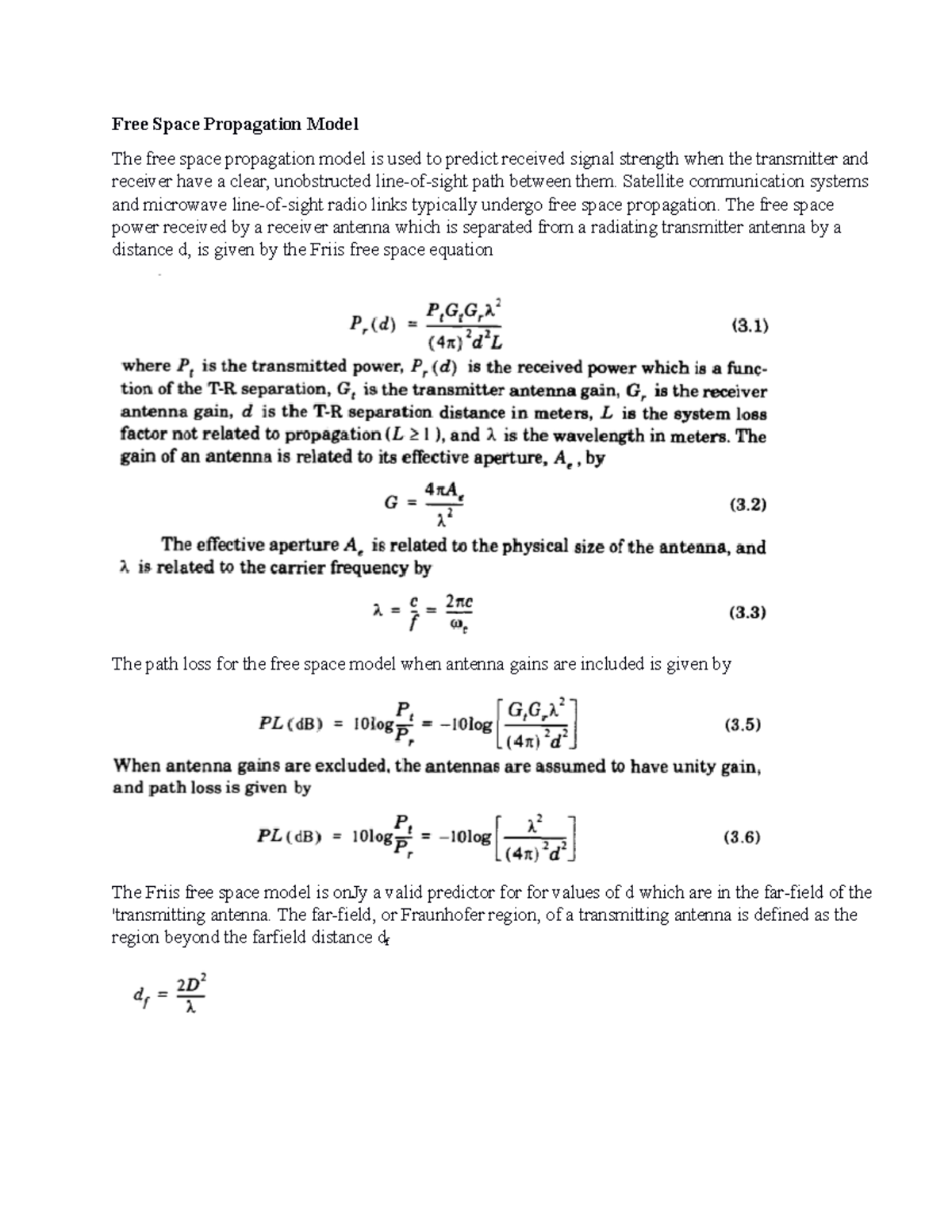 Free space and ray tracing models - Free Space Propagation Model The ...