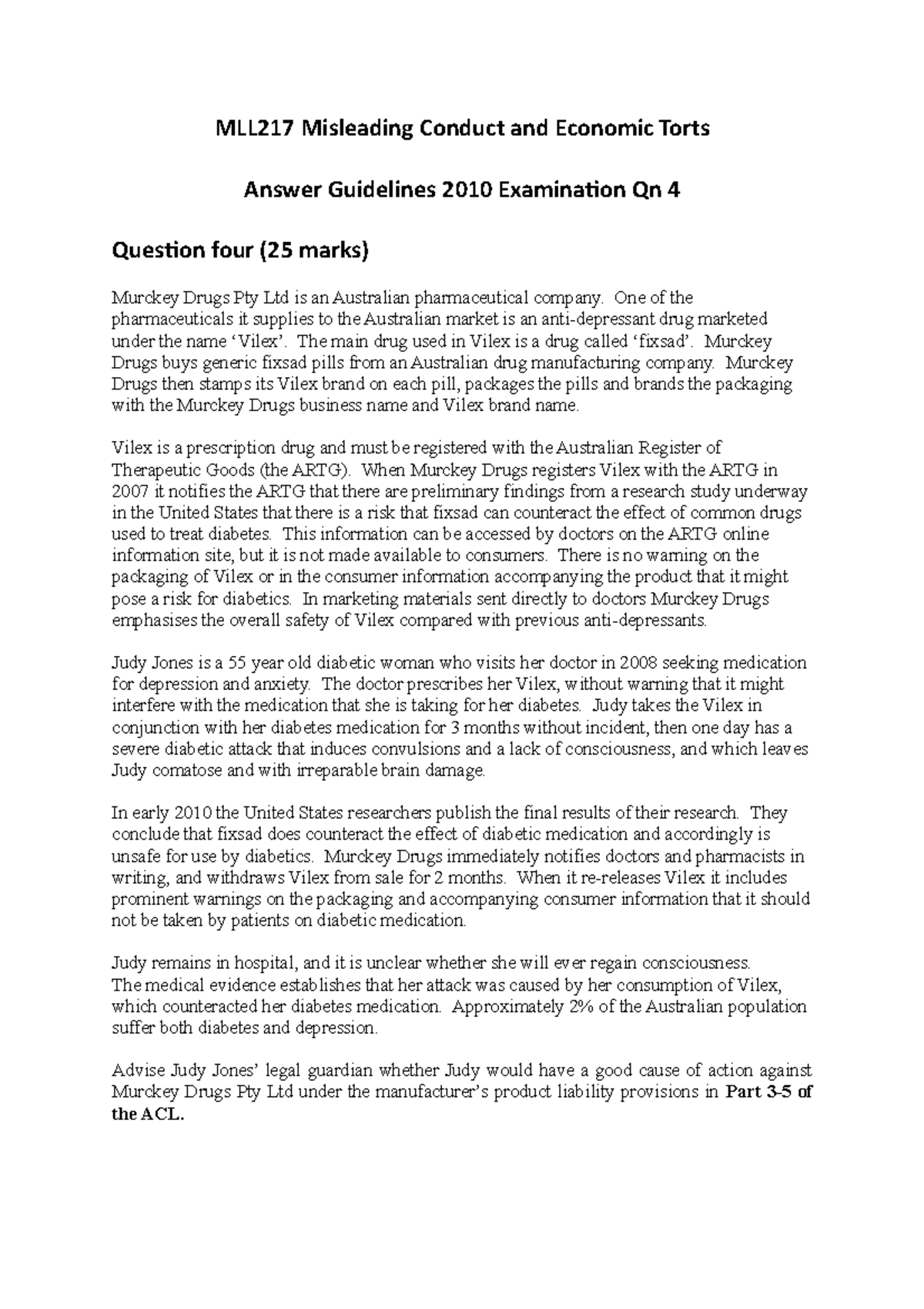 Sample/practice exam 13 August 2010, questions and answers - MLL217 ...