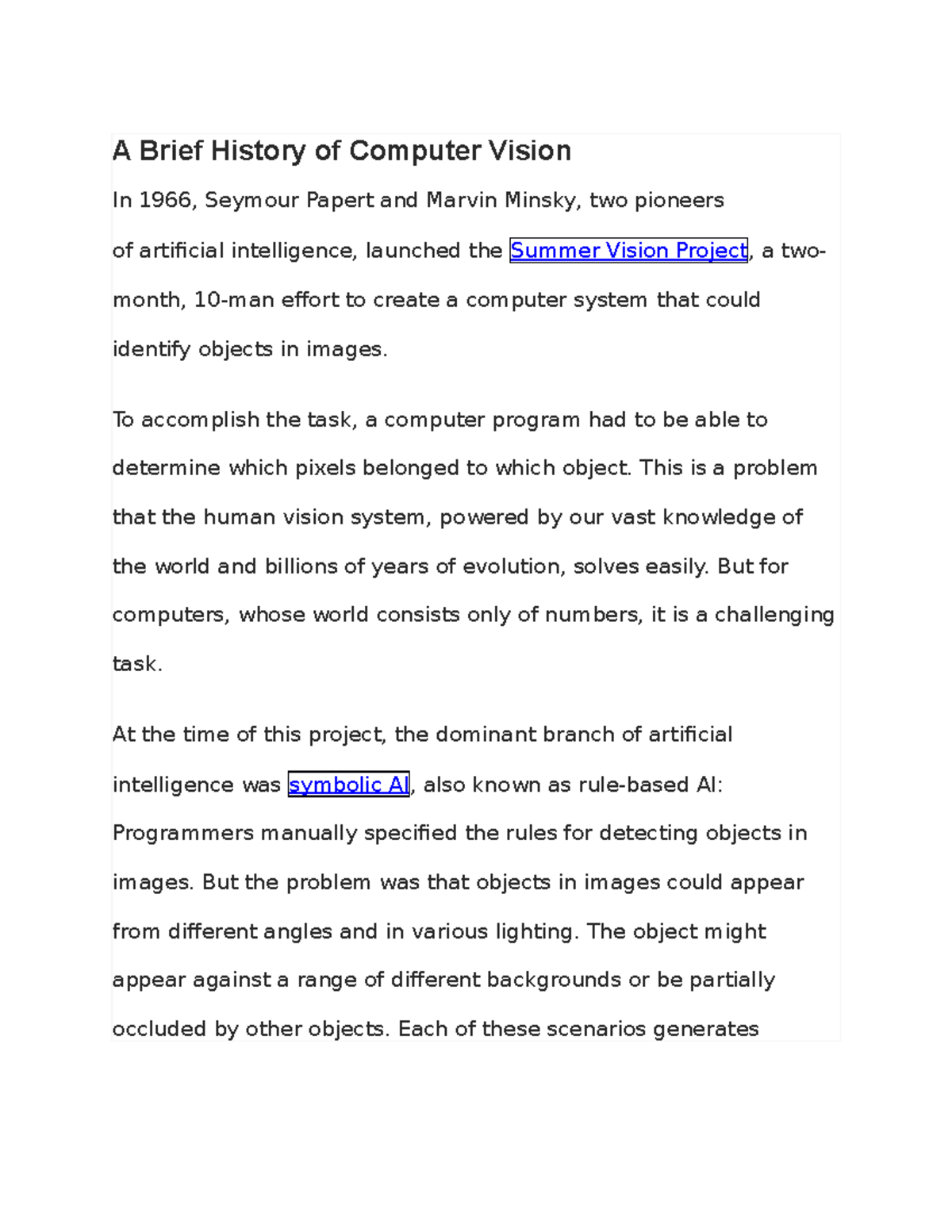 A Brief History Of Computer Vision - To Accomplish The Task, A Computer ...