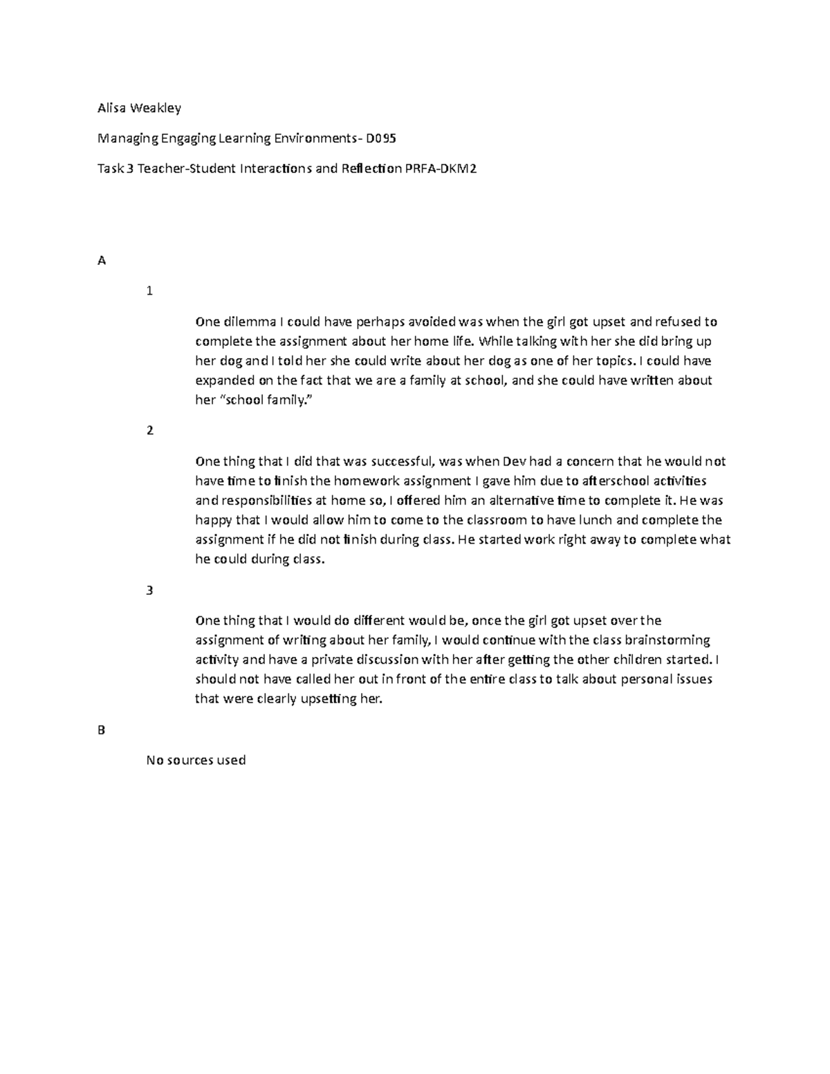 PASSED-Managing Engaging Learning Environments D095 Task 3 - Alisa ...