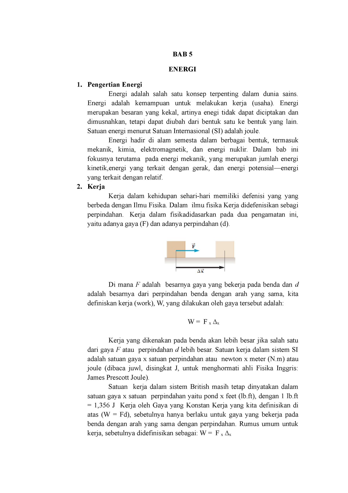 BAB 5 Energi - Fisika - BAB 5 ENERGI Pengertian Energi Energi Adalah ...