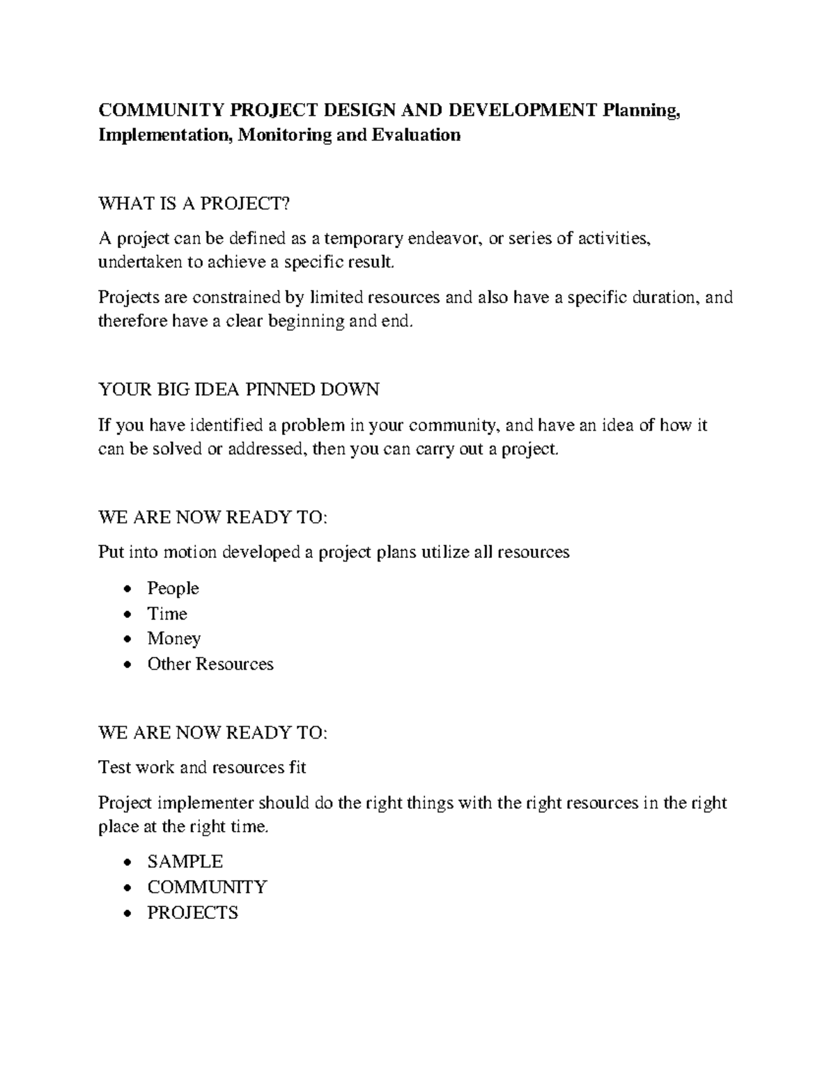 Community Project Design AND Development - Civic Welfare Training ...