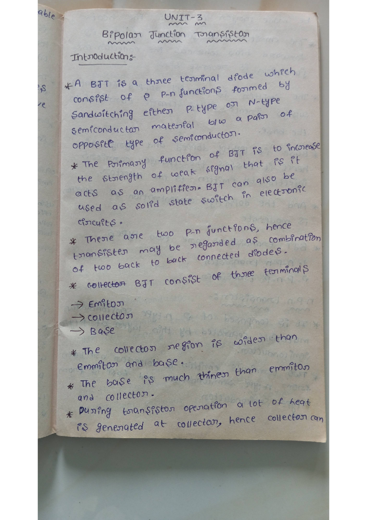 BE Unit 3 notes - m Bipolar Junction Transistor A BJT is a three ...